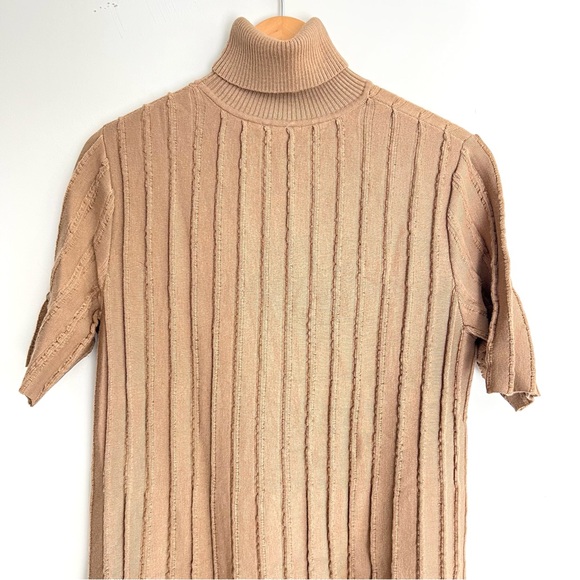 COS Beige Tan / Beige Scallop Pleated Knit Wool Blend Turtleneck Boho Dress Sz S - Picture 9 of 16